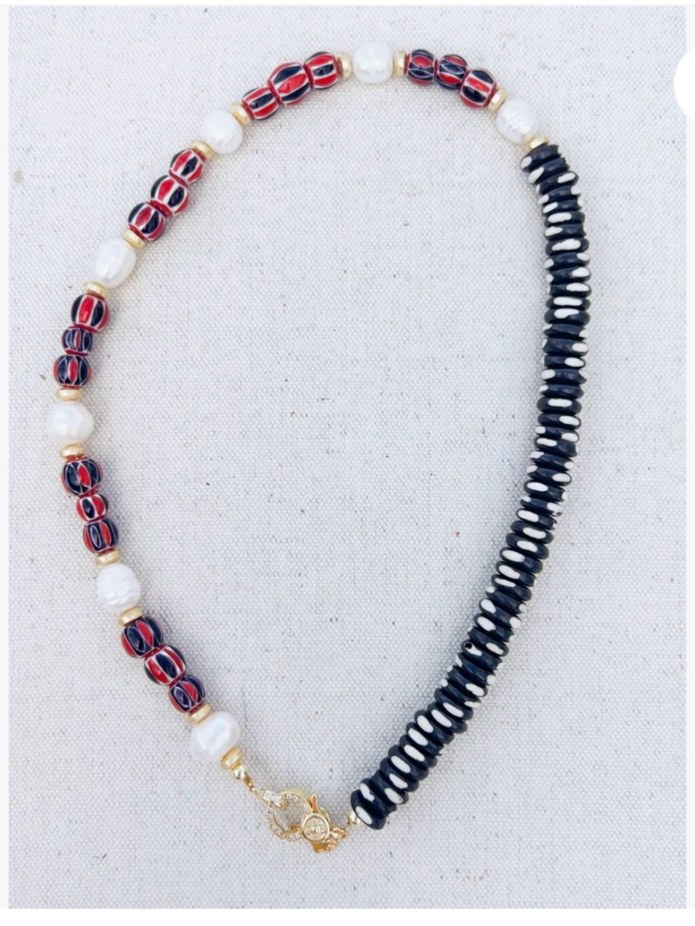 Anthropologie Pearl & Bead Mixed-Color Necklace in Black, Red, White